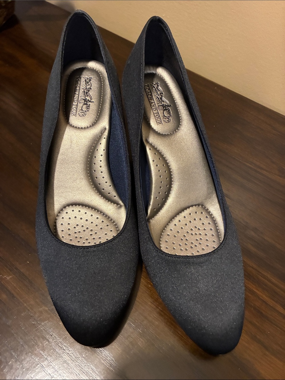 Coach and Four Navy Blue Fabric Heels Pumps